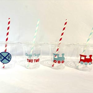Chugga Chugga Two Two Cup, Train Themed Birthday, Train Second Birthday, Chugga Chugga Two Two Party Decor, All Aboard Cup, 12oz plastic cup