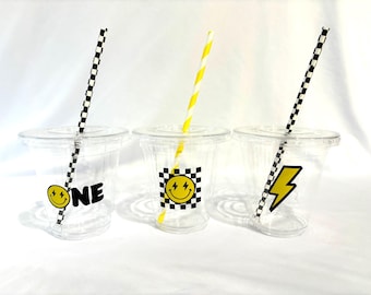 One Happy Dude Party Cups, Smiley Face Party Cups, Lightning Bolt Cups, Cool Dude, One Happy Dude Birthday Cups, 12oz plastic cups
