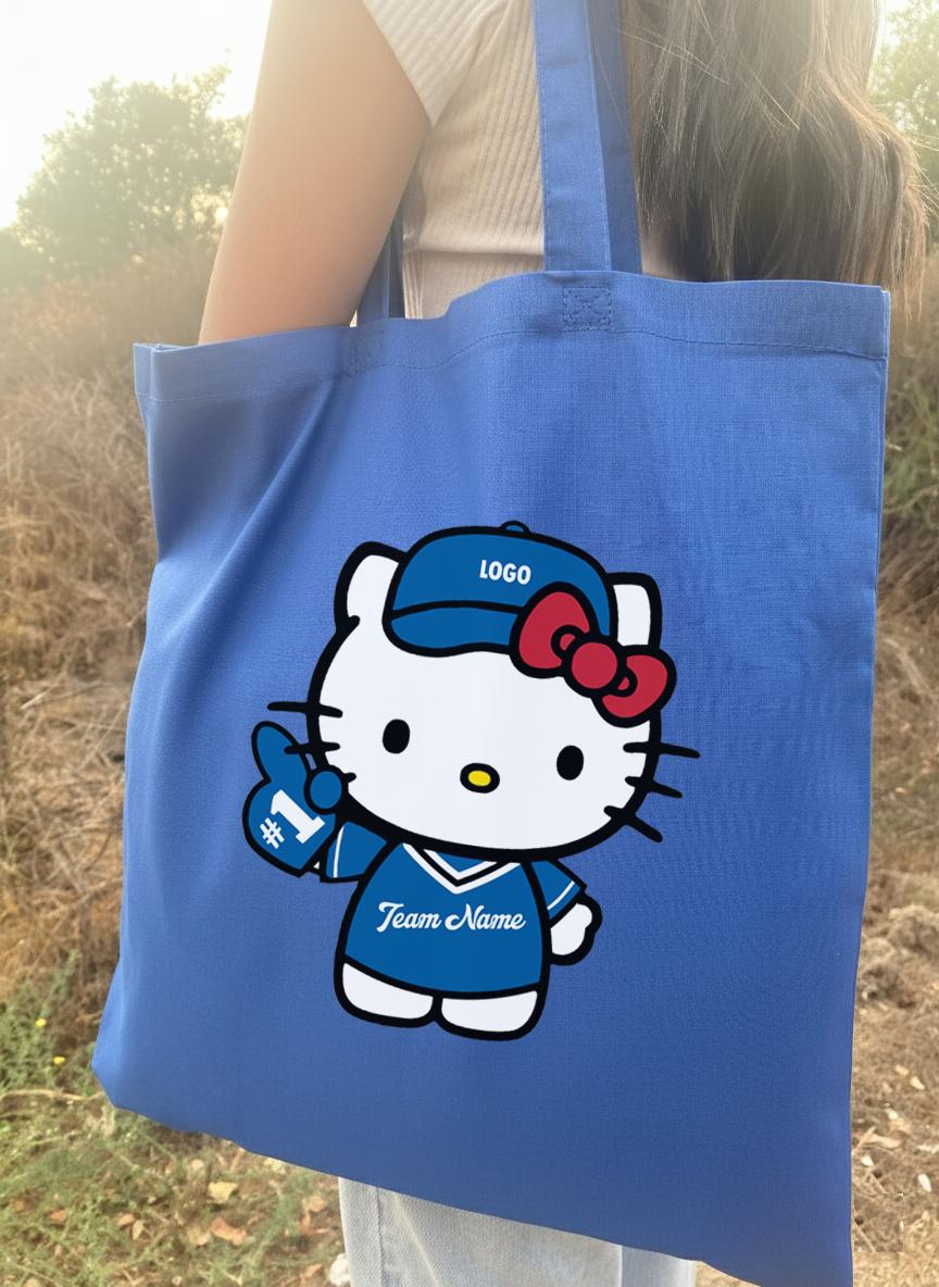 Hello Kitty Baseball Team Tote Bag: Reusable Lightweight Canvas