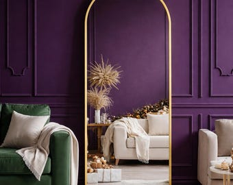 Full Length Mirror 59"x18", Arched Floor Mirror with Stand, Gold Full Body Mirror for Bedroom, Wall Mounted or Freestanding Living Room