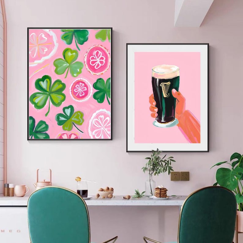 Guinness Pint konsttryck öl feminin stout i rosa - digital nedladdning, modern bardekor, söt pubväggkonst, irländsk Irland rolig konst bild 2