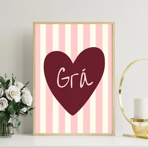 Grá Irish Wall Art Lots of Love Heart Print Cute Ireland Decor Irish Language Gift Pastel Printable Art kitchen Poster