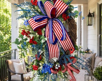 Patriotic (summer-inspired) Grapevine Wreath – with Beautiful Designer Bow