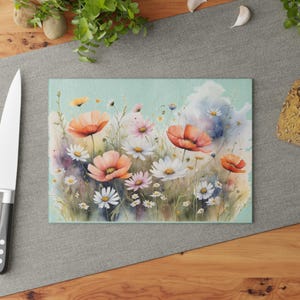 Tempered Glass Cutting Board: Modern Floral Kitchen Decor