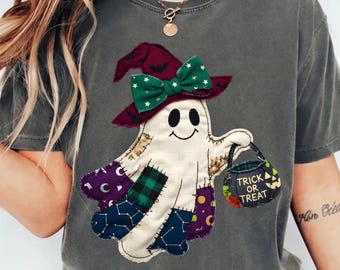 Faux Patchwork Halloween Ghost Png, Trick Or Treat Ghost Png, Faux Patchwork Ghost Png, Spooky Season Png, Halloween Png, Digital Download