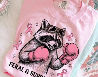 Raccoon Breast Cancer Png, Feral and Supportive Png, Boxing Gloves Png, Pink Ribbon Png, Fight Cancer Png, Digital Download