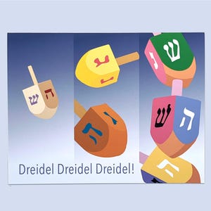 Spinning Colorful Dreidels Hanukkah Greeting Card