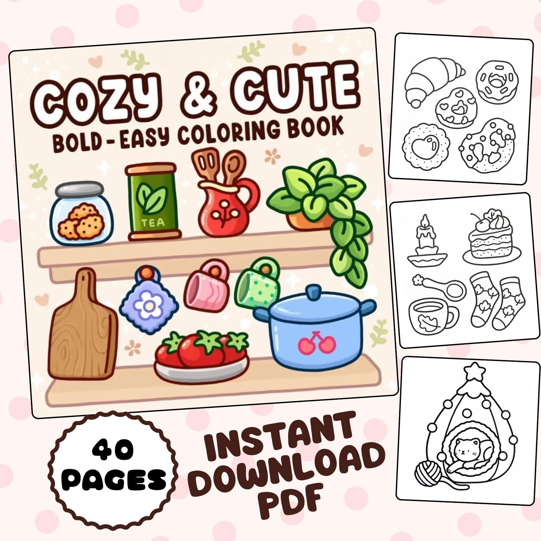 Libro de colorear PDF tierno y acogedor estilo Coco Wyo – 40 páginas fáciles de imprimir para niños y adultos | Descarga instantánea