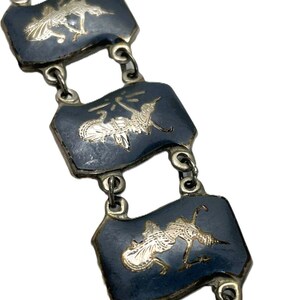 Vintage Siam Sterling Silver Niello Story Heavy Bracelet 7&quot;