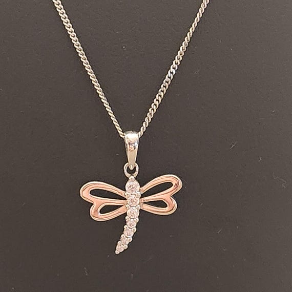 Solid 925 Sterling Silver Dragonfly 18" Necklace … - image 4