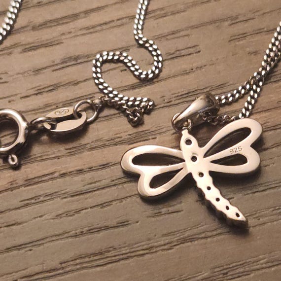 Solid 925 Sterling Silver Dragonfly 18" Necklace … - image 5