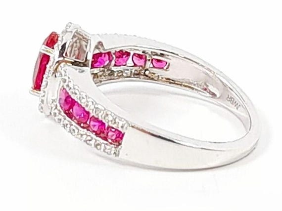 Oval Cut Lab Created Ruby & White Sapphire Halo R… - image 5