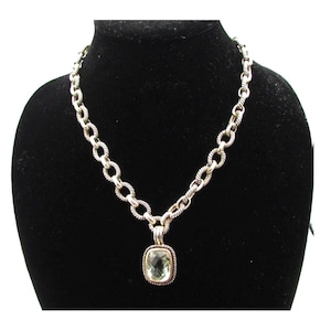 Prasiolite Enhancer 14k & Sterling Silver Pendant 14ct Green Amethyst 18&quot; Chain