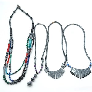 Selection of 4 Hematite, Malachite Necklaces