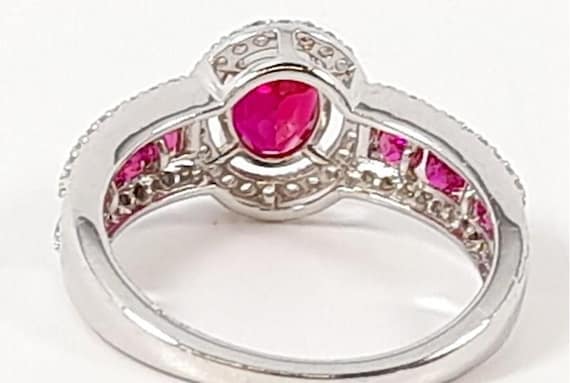 Oval Cut Lab Created Ruby & White Sapphire Halo R… - image 3