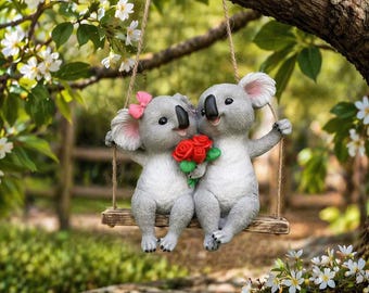 Estatua colgante de koala para jardín, adorno de resina para exteriores, linda figura de koala para decoración de jardín, idea de regalo.
