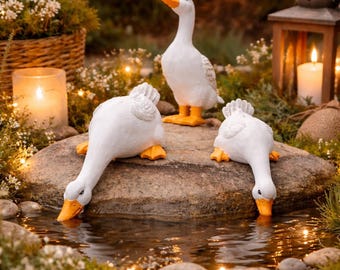 Juego de 3 estatuas de patos para jardín, decoración para estanques exteriores, figuras de patos de resina, decoración para el jardín, adornos para jardín zen, lindo regalo para el jardín