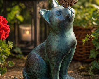 Cat Garden Statue with Butterfly Cute Outdoor Resin Cat Sculpture Patio Yard Decor Bonsai Ornament Gift