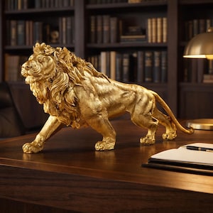 Étagère Applique Murale Tête De Lion Dorée - Buste 3D Résine - Vintage