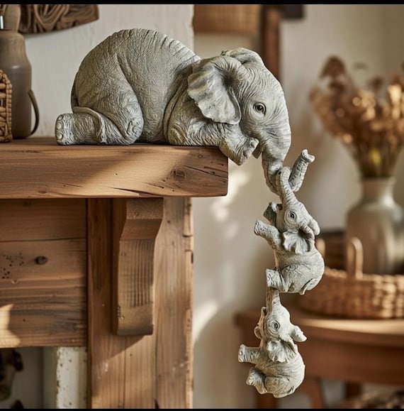 Decorative Elephant Resin Sculpture – Hanging Elephant Family – Contemporary Art Object – Modern Interior Home Decor