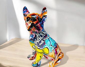 カラフルなフレンチブルドッグの樹脂像 - デスクトップ、棚、または 