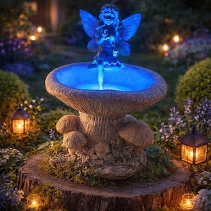 Fairy Garden Fountain LED Light, Outdoor Water Fountain Resin, Fairy Statue Decor, Garden Decoration, Magical Yard Gift