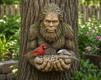 Tree Man Bird Feeder Statue | Forest Spirit Wall Decor | Woodland Garden Sculpture | Fantasy Bird Feeder Gift