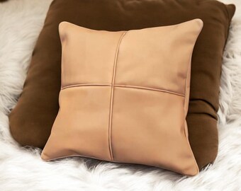 Funda de almohada de cuero curtido vegetal hecha a mano: cojín marroquí