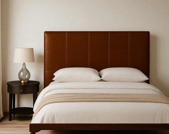 Handcrafted Moroccan Leather Headboard: Handmade Dark Brown Wall Mounted Headboard