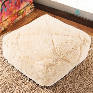 Handmade Moroccan Wool Pouf: Boho Floor Cushion, Creamy White