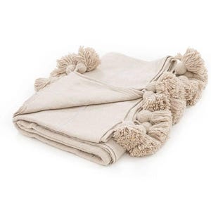 Handwoven Moroccan Throw Blanket: Boho Cotton Bed Cover with Tassels