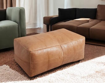 Handmade Moroccan Leather Pouf Ottoman: Rectangular Boho Footstool (Unstuffed) (Unstuffed)