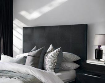 Authentic Moroccan Leather Headboard : Handmade Black King Size Wall Hanging Minimal Decor