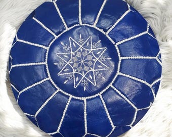 Handmade Moroccan Leather Pouf: Authentic Boho Ottoman pouffe (Unstuffed)