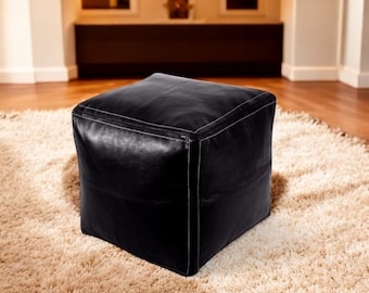 Amazing Moroccan Leather Pouf Ottoman - Square Hassock Genuine Soft Leather Pouf - Handmade Moroccan Leather Pouf - Premium Ottoman Pouf