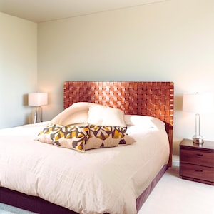 Luxe Woven Leather Hanging Headboard: Ethically Sourced Moroccan Goat Leather