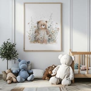 Póster infantil de pared oso con flores