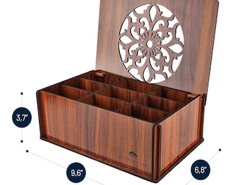 Tea Bag Organizer Wood Box, 9 Compartment Storage