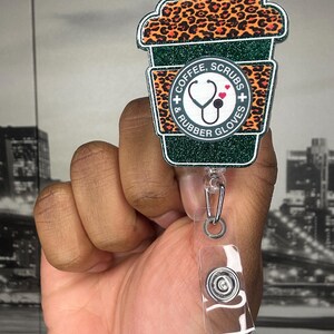 Coffee Scrubs Rubber Gloves Badge Reel