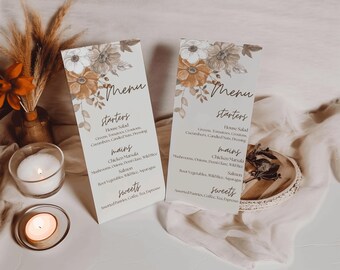 Fall in Love Bridal Shower Menu | Terracotta Wedding Menu Template | Canva Printable 5x7 & 4x9