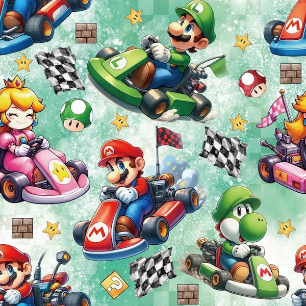 スーパーマリオ生地、マリオ生地、ビデオゲーム生地、漫画生地、綿100％生地（ハーフヤード単位）