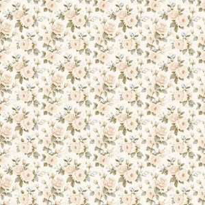 Tessuto di cotone floreale con rose in stile cottage chic, tessuto floreale romantico, tessuto shabby chic con rose, tessuto di cotone vintage a mezzo metro