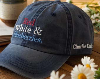 Embroidered Red White & Blueberries Memorial Freedom Hat