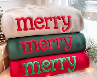 Embroidered Candy Merry Christmas Kids Sweatshirt, Custom Xmas Gift, Embroidered Christmas Crewneck Sweatshirt, Embroidered Kids Sweater