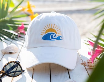 Embroidered Sun & Wave Cotton Dad Hat: Coastal Beach Cap