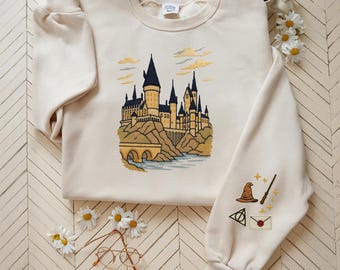 Embroidered Magic Castle Sweatshirt: Fantasy Book Lover Gift