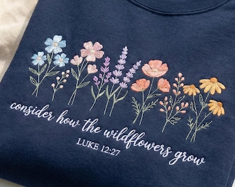 Embroidered Wildflowers Shirt, Bible Verse Christian Apparel
