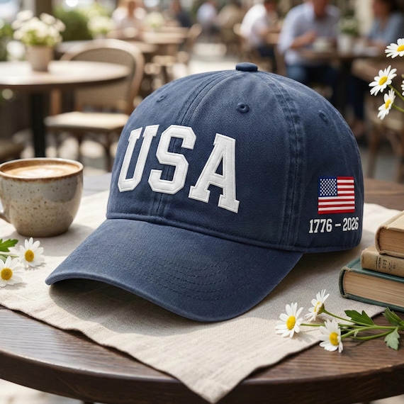 Embroidered USA Hat, Retro USA With Flag Hat, USA Pride Hat, Semiquincentennial Gift