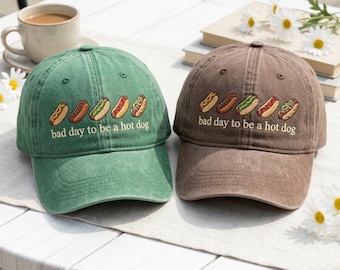 Retro Hot Dog Embroidered Baseball Cap, Funny Foodie Hat