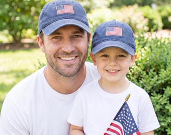 Embroidered American Flag Dad and Son Hats, Matching Patriotic Baseball Caps